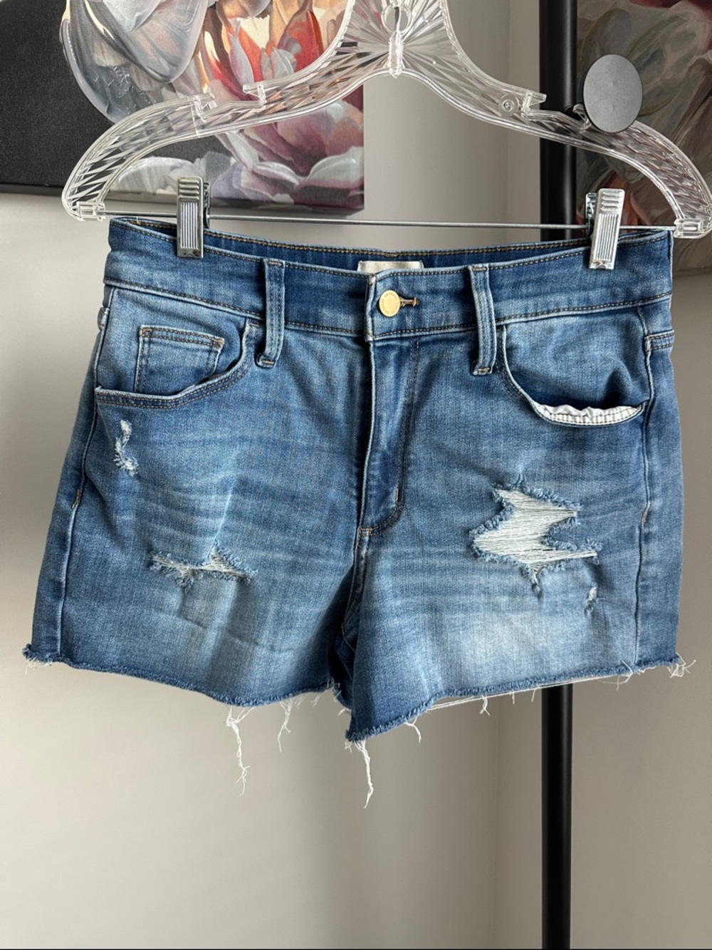 Universal Thread High Rise MIDI Distressed Denim Shorts